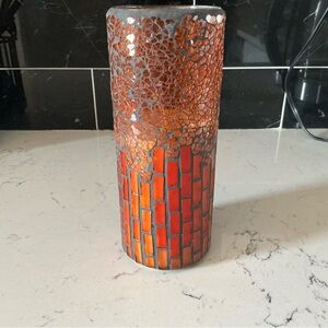 Vintage Cheasapeake bay red crackled Mosaic Glass candle sweet orange 15 oz